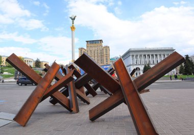 Ukrayna 'nın başkenti Kyiv' de savaş zamanı Bağımsızlık Meydanı