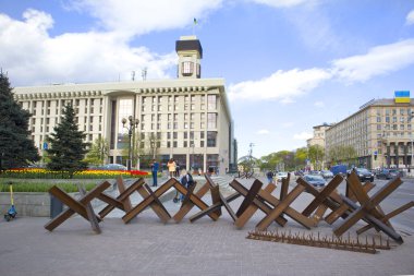 Ukrayna 'nın başkenti Kyiv' de savaş zamanı Bağımsızlık Meydanı