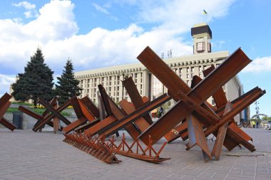 Ukrayna 'nın başkenti Kyiv' de savaş zamanı Bağımsızlık Meydanı
