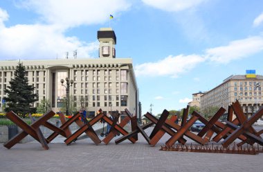 Ukrayna 'nın başkenti Kyiv' de savaş zamanı Bağımsızlık Meydanı