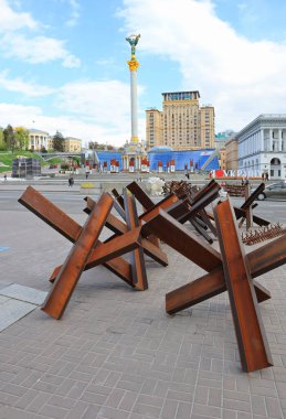 Ukrayna 'nın başkenti Kyiv' de savaş zamanı Bağımsızlık Meydanı