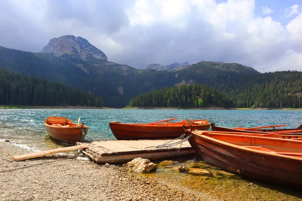 Boats Black Lake Durmitor National Park Montenegro — Foto Stock