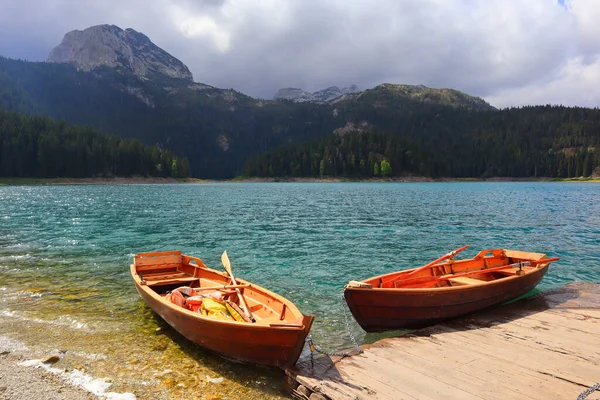 Boats Black Lake Durmitor National Park Montenegro — Foto Stock