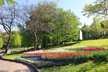 Kyiv, Ukrayna - 4 Mayıs 2022. Ukrayna 'nın Kyiv kentindeki Spivoche Pole' da çiçek sergisi