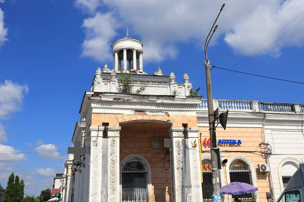 Monumental buildings on the sides of the market in Zhytomyr, Ukraine
