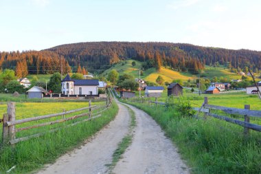 Landscape with Carpathian Mountains in sunset time in Verkhovyna, Ukraine
