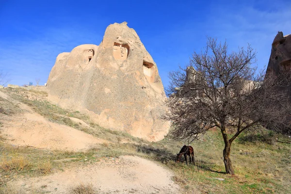 Lembah Dengan Rumah Rumah Tua Bebatuan Uchisar Kapadokia Turki — Stok Foto