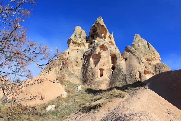 Vallei Met Oude Huizen Rotsen Uchisar Cappadocië Turkije — Stockfoto