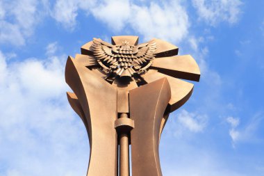 Fragment of monument in the form of egg  in downtown  in Kolomyya, Ivano-Frankivsk region of Ukraine