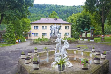 Old sanatorium with sculptures from the era of the Soviet Union in Yaremche, Ukraine
