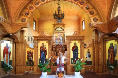 Interior of Wooden Church of St. Prophet Ilya in Yaremche, Ukraine