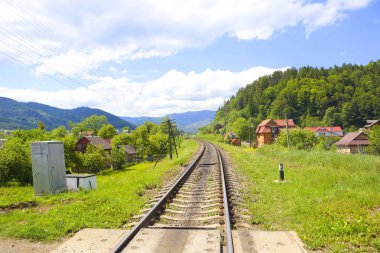 Landscape with railroad in the Carpathian Mountains in Yaremche, Ukraine