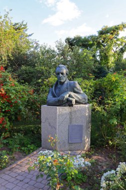 Sculpture to Ivan Kotlyarevsky in Museum-house of writer in Poltava, Ukraine