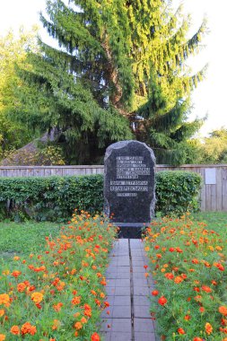 Memorial stone to Ivan Kotlyarevsky near Museum-house of writer in Poltava, Ukraine