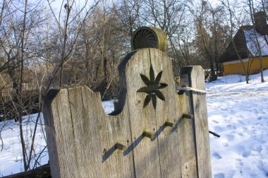 Wooden fence in Cossack village (museum) Mamaeva Sloboda in Kyiv, Ukraine