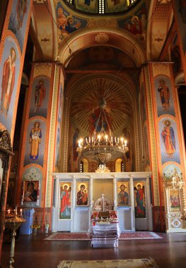 Interior of Church of the Assumption of the Blessed Virgin Mary (Mother of God Pirogoshcha) on Podil in Kyiv, Ukraine