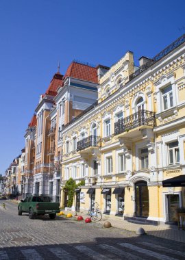 Architecture of Vozdvizhenka district in Old Town of Kyiv, Ukraine