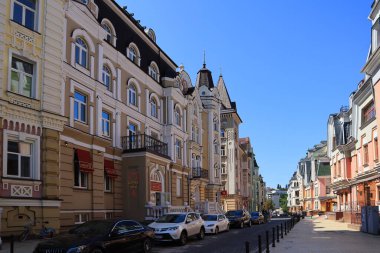 Architecture of Vozdvizhenka district in Old Town of Kyiv, Ukraine