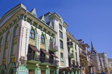 Architecture of Vozdvizhenka district in Old Town of Kyiv, Ukraine