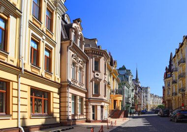 Architecture of Vozdvizhenka district in Old Town of Kyiv, Ukraine