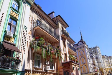 Architecture of Vozdvizhenka district in Old Town of Kyiv, Ukraine
