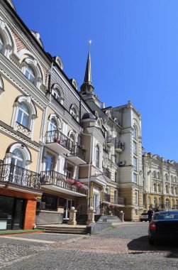 Architecture of Vozdvizhenka district in Old Town of Kyiv, Ukraine