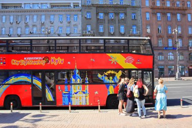 Double red toutistic city tour bus in Kyiv, Ukraine