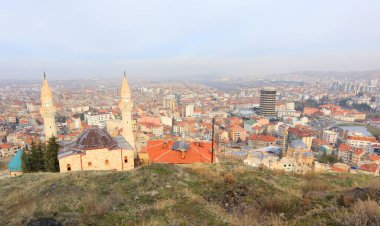 Zulfikar Kilic Arslan Mosque and panorama of Nevsehir city, Cappadocia, Turkey