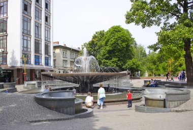 Fountain on Vichev Maidan in Ivano-Frankivsk, Ukraine