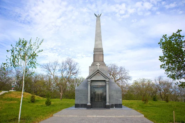 Crypt with Obelisk at the site of an old Romanian cemetery in Izmail, Ukraine