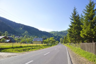 View of highway in the Carpathians in the Hutsul region, Ukraine