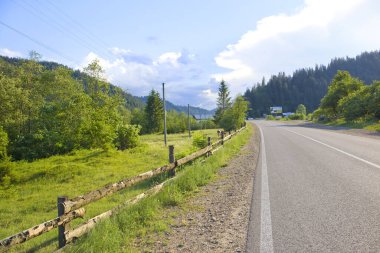 View of highway in the Carpathians in the Hutsul region, Ukraine