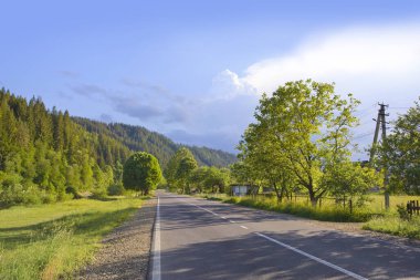 View of highway in the Carpathians in the Hutsul region, Ukraine