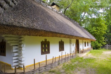 Traditional Ukrainian house of the 17-18th century in Cossack village (museum) Mamaeva Sloboda in Kyiv, Ukraine