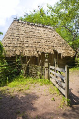 Traditional Ukrainian barn of the 17-18th century in Cossack village (museum) Mamaeva Sloboda in Kyiv, Ukraine