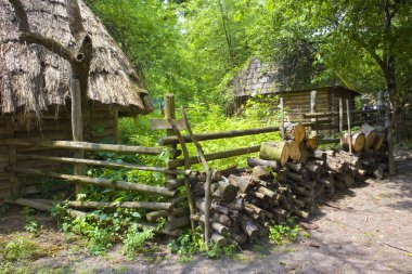 Traditional Ukrainian barn of the 17-18th century in Cossack village (museum) Mamaeva Sloboda in Kyiv, Ukraine