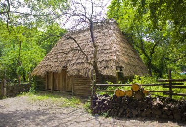 Traditional Ukrainian barn of the 17-18th century in Cossack village (museum) Mamaeva Sloboda in Kyiv, Ukraine