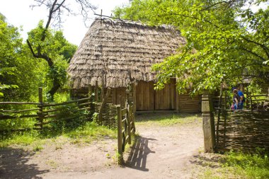 Traditional Ukrainian barn of the 17-18th century in Cossack village (museum) Mamaeva Sloboda in Kyiv, Ukraine
