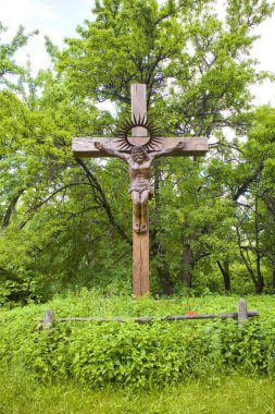 Wooden cross in Cossack village (museum) Mamaeva Sloboda in Kyiv, Ukraine