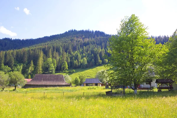 Wooden Old House Sunny Day Village Krivorivnya Ukraine — Zdjęcie stockowe