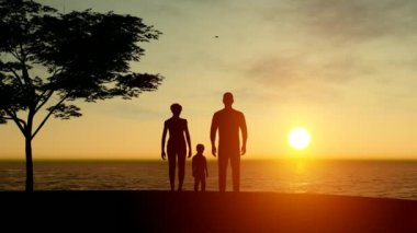 Aile ve Günbatımı Peyzaj .2K Yüksek Kaliteli Arka plan Animasyonu