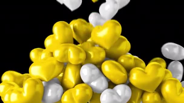 Transición Del Corazón Amarillo Con Corazón Amarillo Blanco Cayendo Limpie — Vídeo de stock