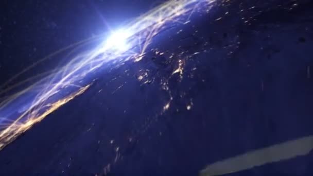 Глобальна Мережа Єднує Вигляд Космічного Супутника Світлом Єднує Між Циклом — стокове відео