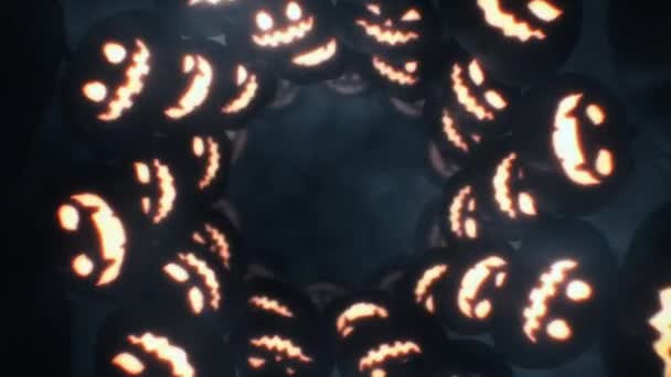 恐怖やハロウィンプロジェクトのための神秘的なカボチャの顔のトンネルとカボチャハロウィントンネルの背景 — ストック動画