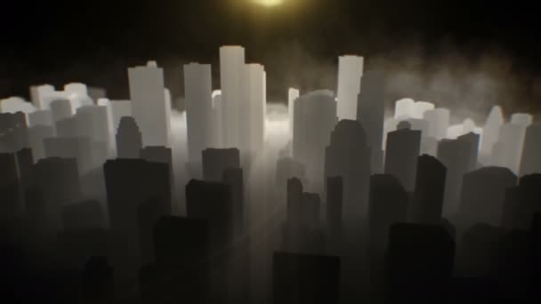 Ciudad Infografía Fondo Bucle Con Niebla Sobre Ciudad Noche Escena — Vídeo de stock