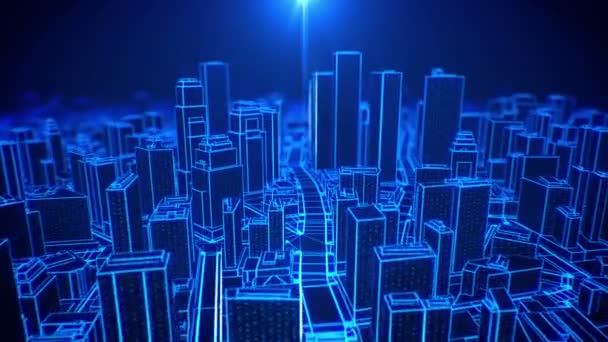 Fondo Luz Ciudad Bucle Con Cámara Concepto Digital Infografía Ciudad — Vídeo de stock