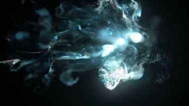 Parlayan partiküllerin soyut hareket arka planı, dijital dalga, köpüklü mavi parçacıklar. Parlaklık ışığı ile güzel mavi yüzen parçacıklar düşer. Sorunsuz Loopable 3D. 4k
