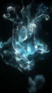 Parlayan partiküllerin soyut hareket arka planı, dijital dalga, köpüklü mavi parçacıklar. Parlaklık ışığı ile güzel mavi yüzen parçacıklar düşer. Sorunsuz Loopable 3D. 4k