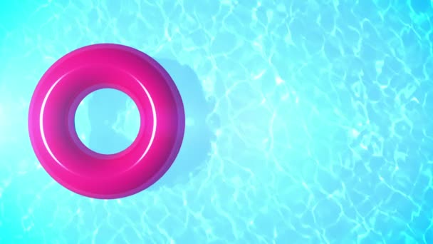 游泳池夏季的背景 游泳池与浮动粉红色的游泳池在波纹蓝水与空间为您的文字 也很好的背景的场景和标题 — 图库视频影像