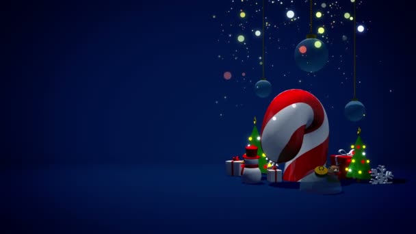 Fondo Navidad Con Muñeco Nieve Árbol Ciervo Caja Regalo Caramelo — Vídeos de Stock